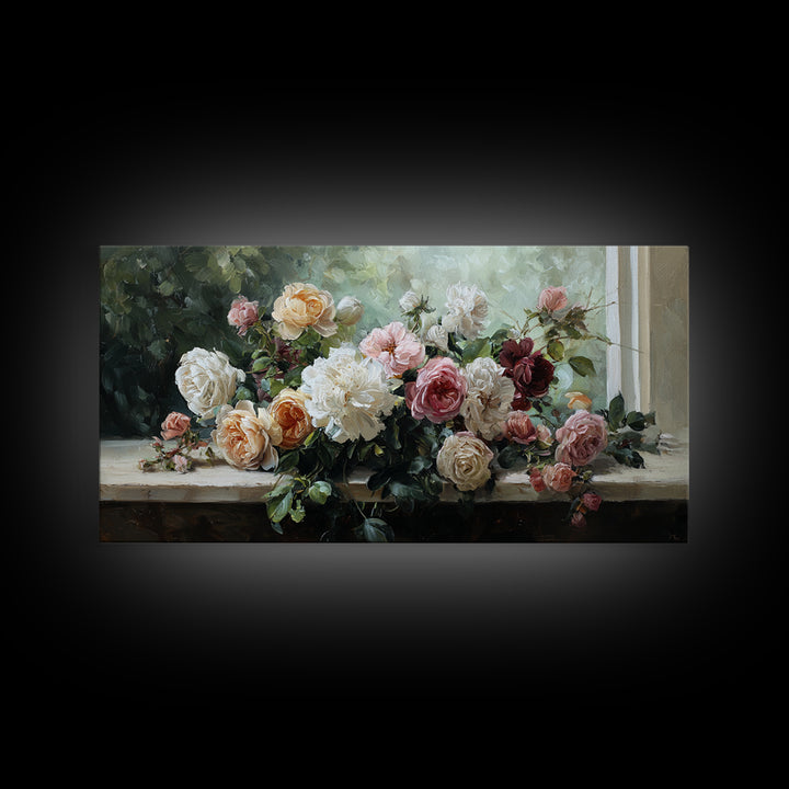 Caf Table with Flowers and Morning Light Canvas Print, Impressionist Art, Minimalist Decor, Living Room Decor, Impression, IMP-2x1-6
