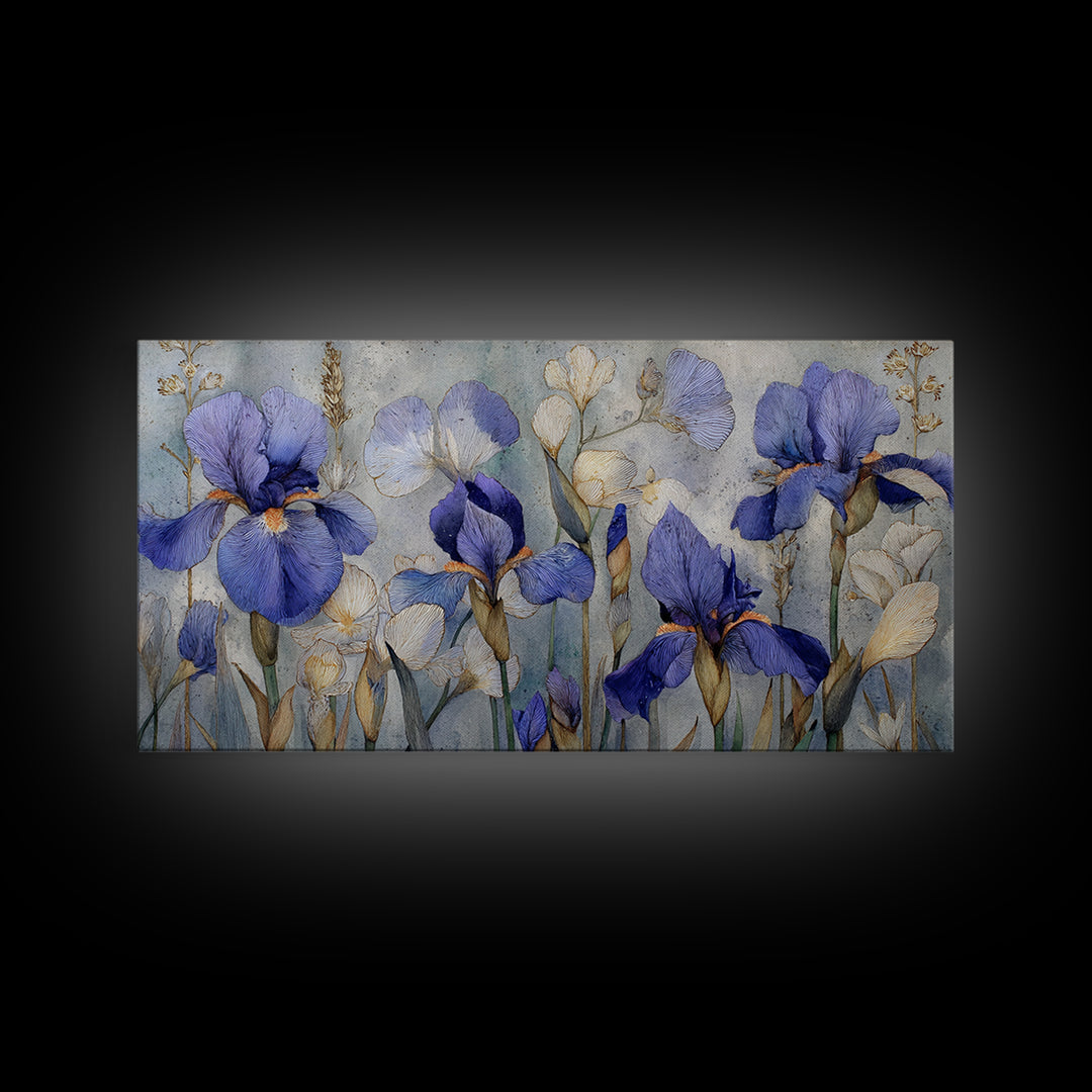 Iris Garden with Blue Violet Strokes Canvas Print, Impressionist Art, Living Room Decor, Oil Painting, Impression, IMP-2x1-64