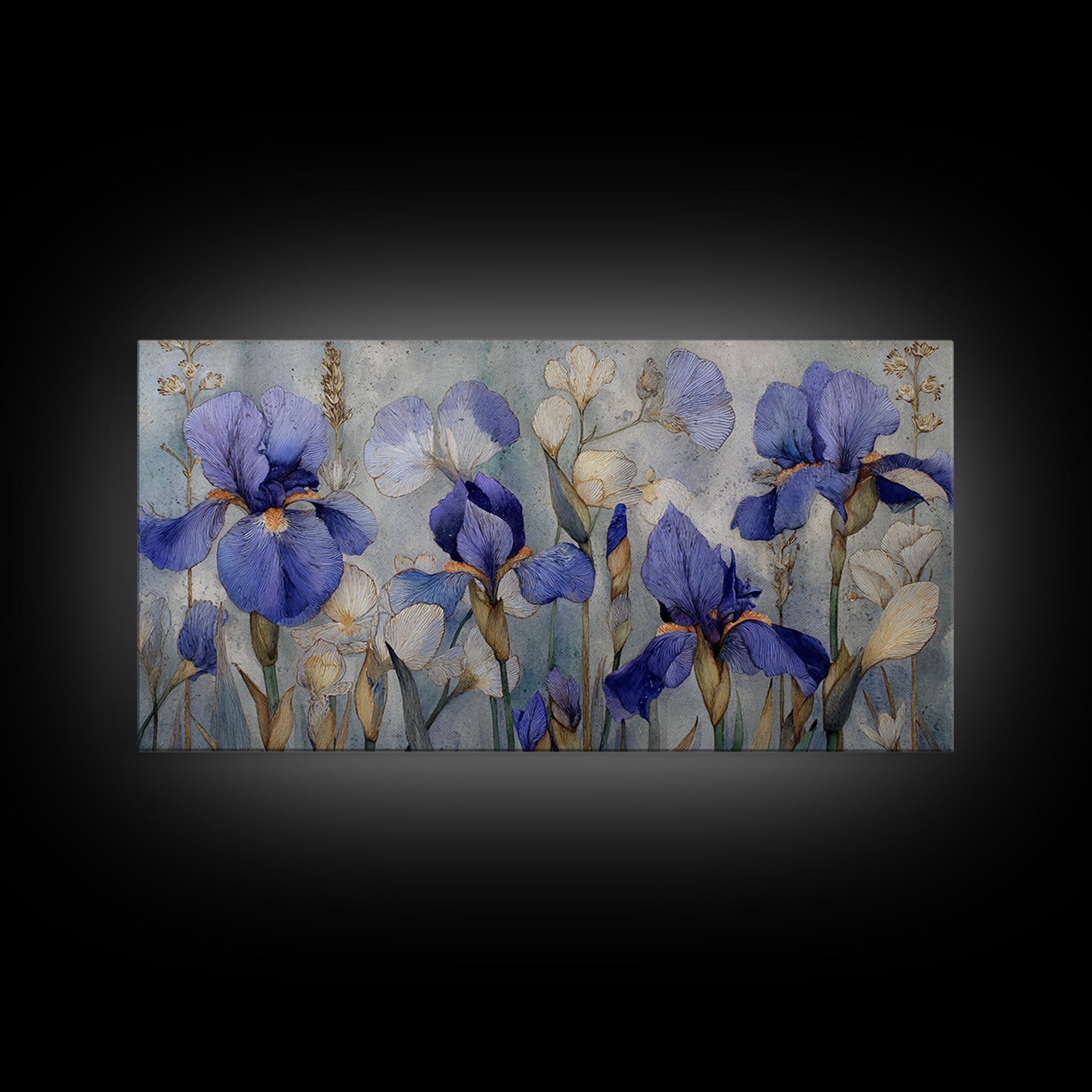 Iris Garden with Blue Violet Strokes Canvas Print, Impressionist Art, Living Room Decor, Oil Painting, Impression, IMP-2x1-64