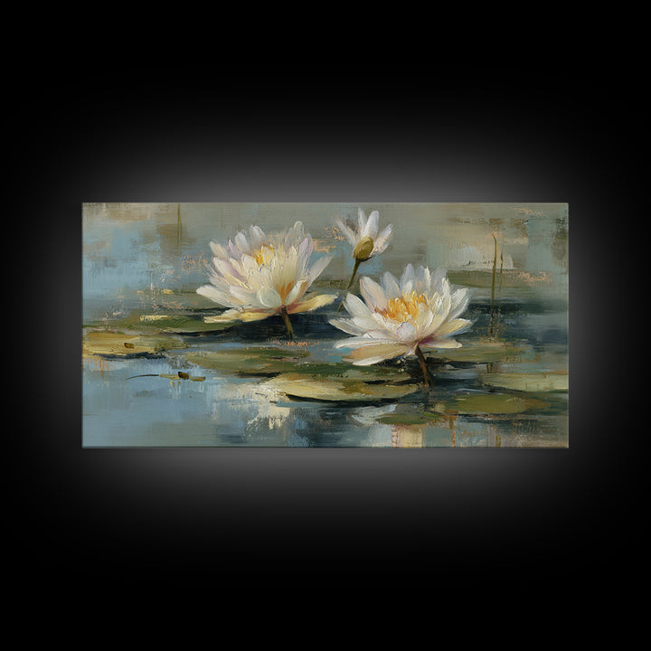 Water Lilies Floating on a Sunlit Pond Canvas Print, Impressionist Art, Living Room Wall Art, Living Room Decor, Impression, IMP-2x1-69