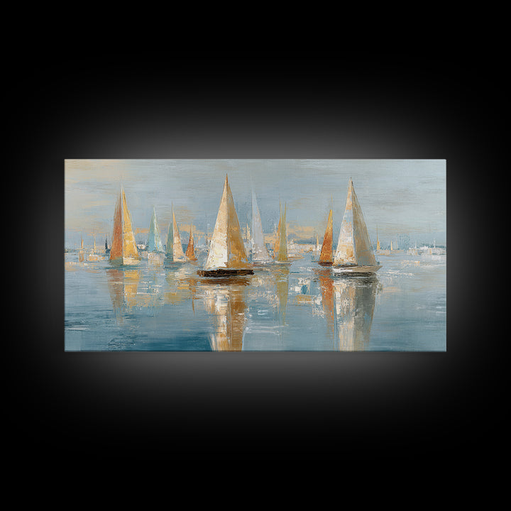 Sailboats on a Bright Sparkling Harbor Canvas Print, Impressionist Art, Horizontal Wall Art, Living Room Decor, Oil Painting, IMP-2x1-77