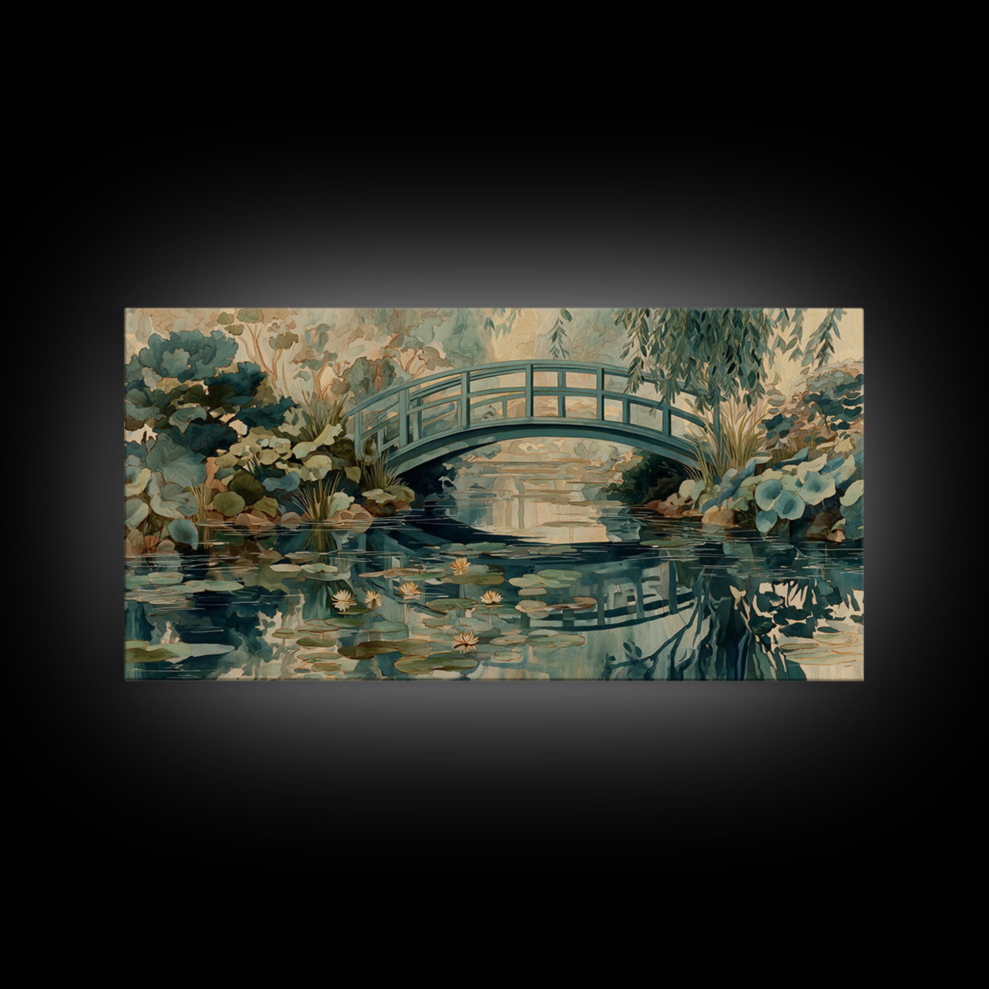 Water Garden Bridge Framed Canvas Print, Impressionist Art, Original Painting, Living Room Decor, Fine Art, Impression, IMP-2x1-86