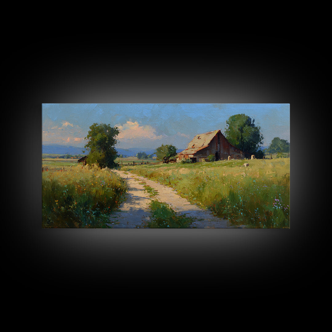 Country Lane with Flickering Sunlight Framed Canvas Print, Impressionist Art, Oil Painting, Living Room Decor, Impression, IMP-2x1-90