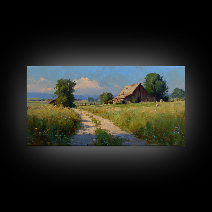 Country Lane with Flickering Sunlight Framed Canvas Print, Impressionist Art, Oil Painting, Living Room Decor, Impression, IMP-2x1-90