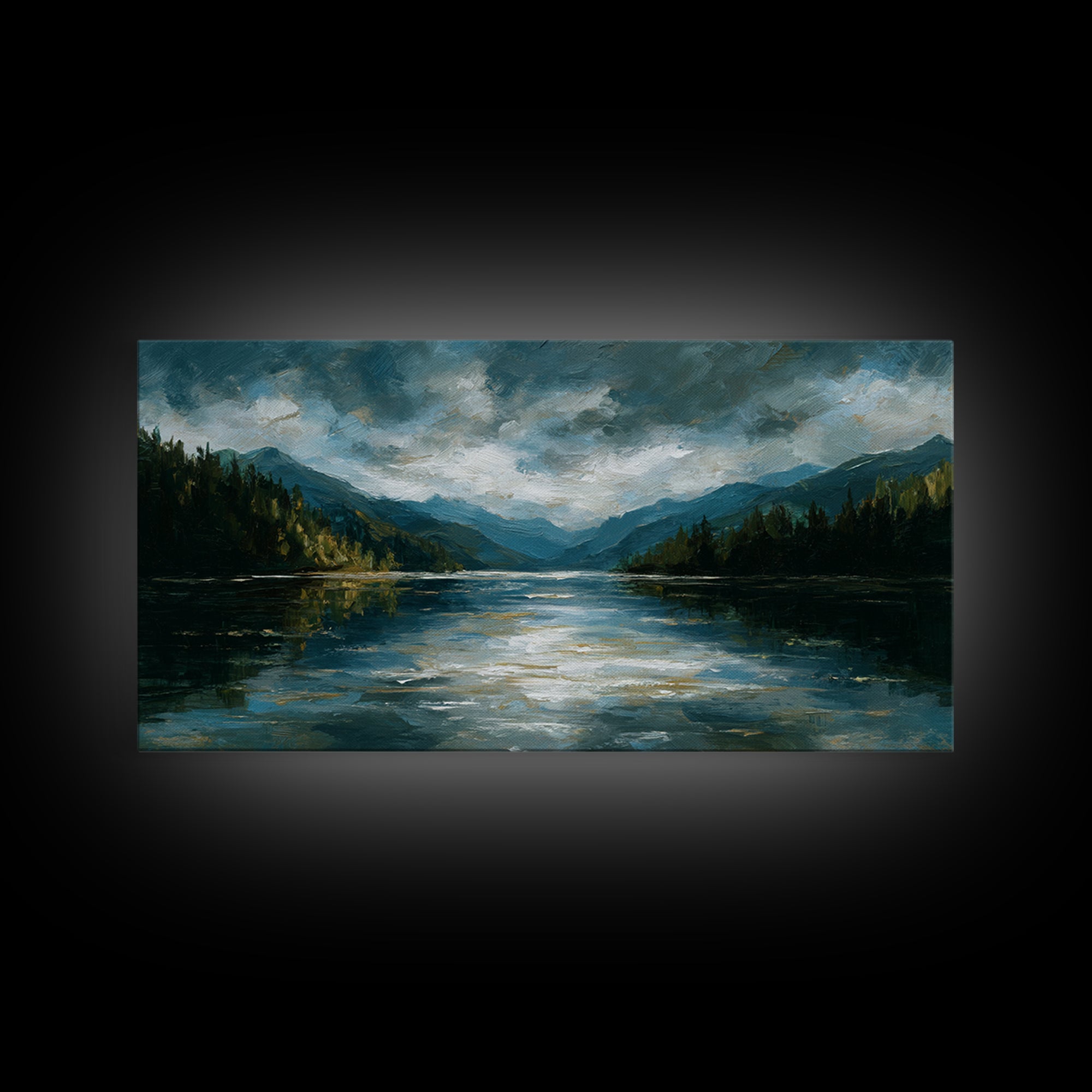 Mountain Lake with Sparkling Reflections Canvas Print, Impressionist Art, Horizontal Wall Art, Living Room Decor, Impression, IMP-2x1-92