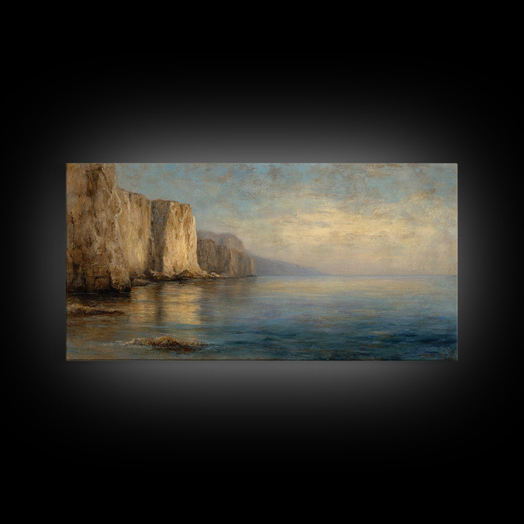 Soft Seaside Cliffs Framed Canvas Print, Impressionist Art, Coastal Wall Art, Living Room Decor, Fine Art, Impression, IMP-2x1-97