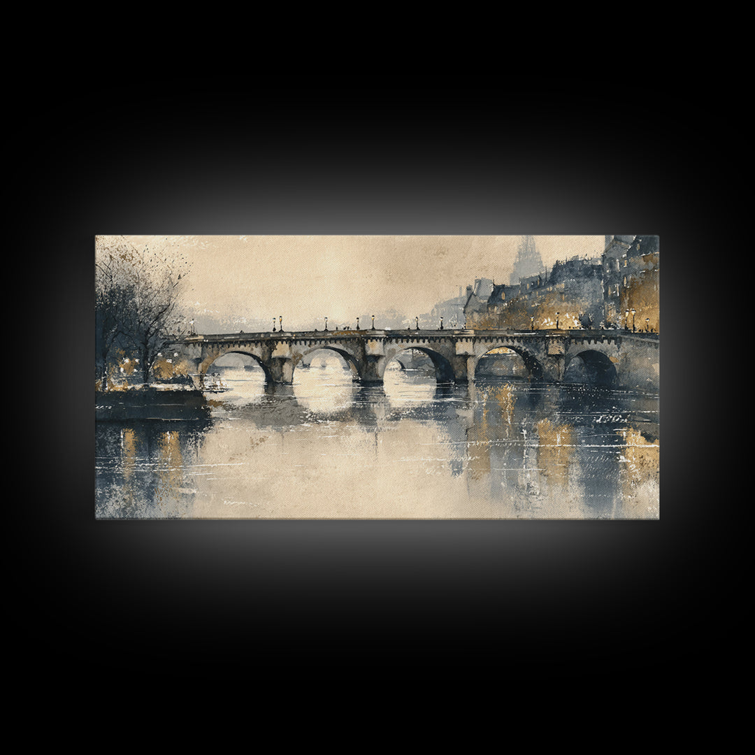 Paris Bridge Reflected Framed Canvas Print, Impressionist Art, Living Room Wall Art, Living Room Decor, Fine Art, Impression, IMP-2x1-99