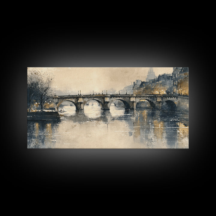 Paris Bridge Reflected Framed Canvas Print, Impressionist Art, Living Room Wall Art, Living Room Decor, Fine Art, Impression, IMP-2x1-99