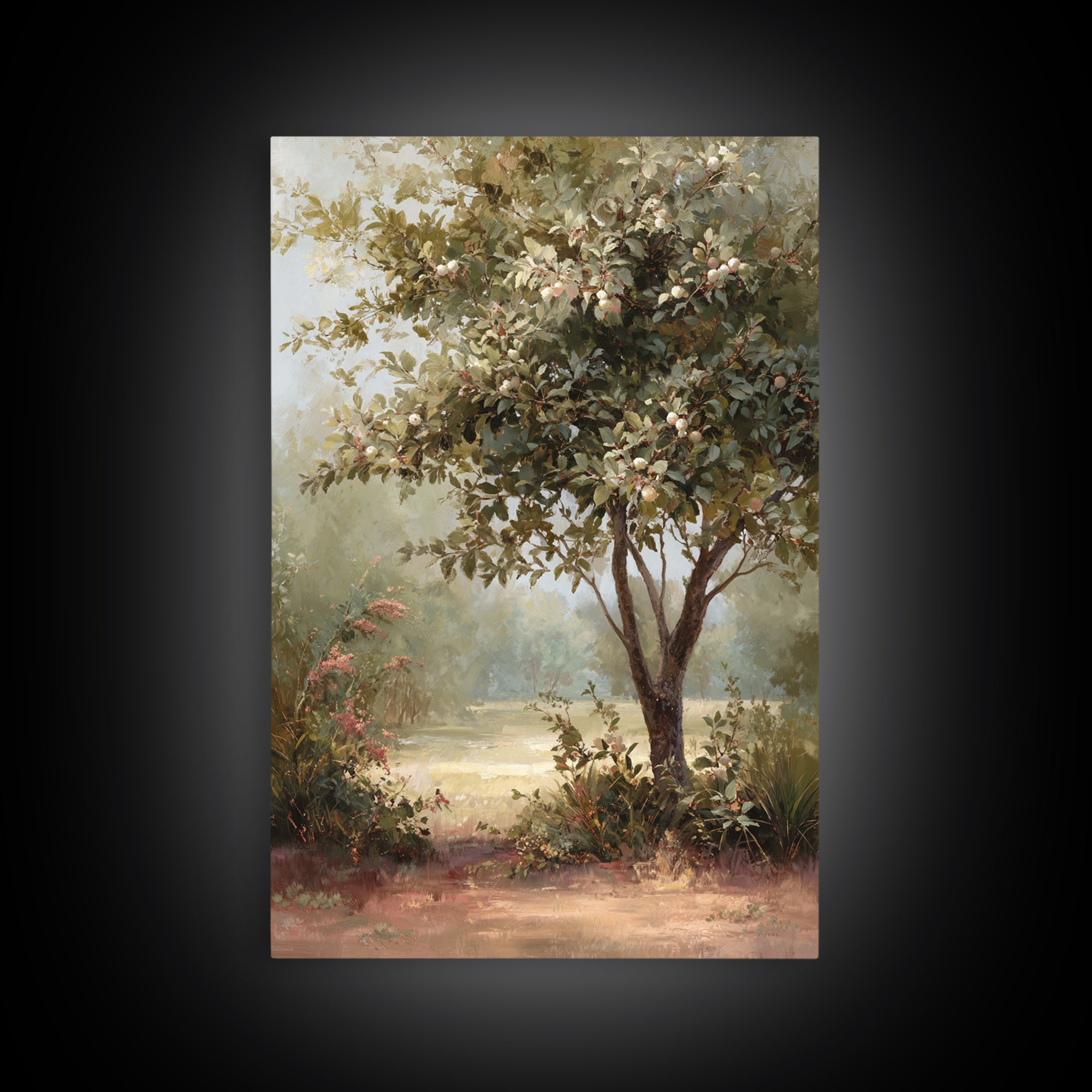 Apple Tree in Summer Orchard Framed Canvas Print, Impressionist Art, Large Wall Art, Living Room Decor, Fine Art, Impression, IMP-2x3-1