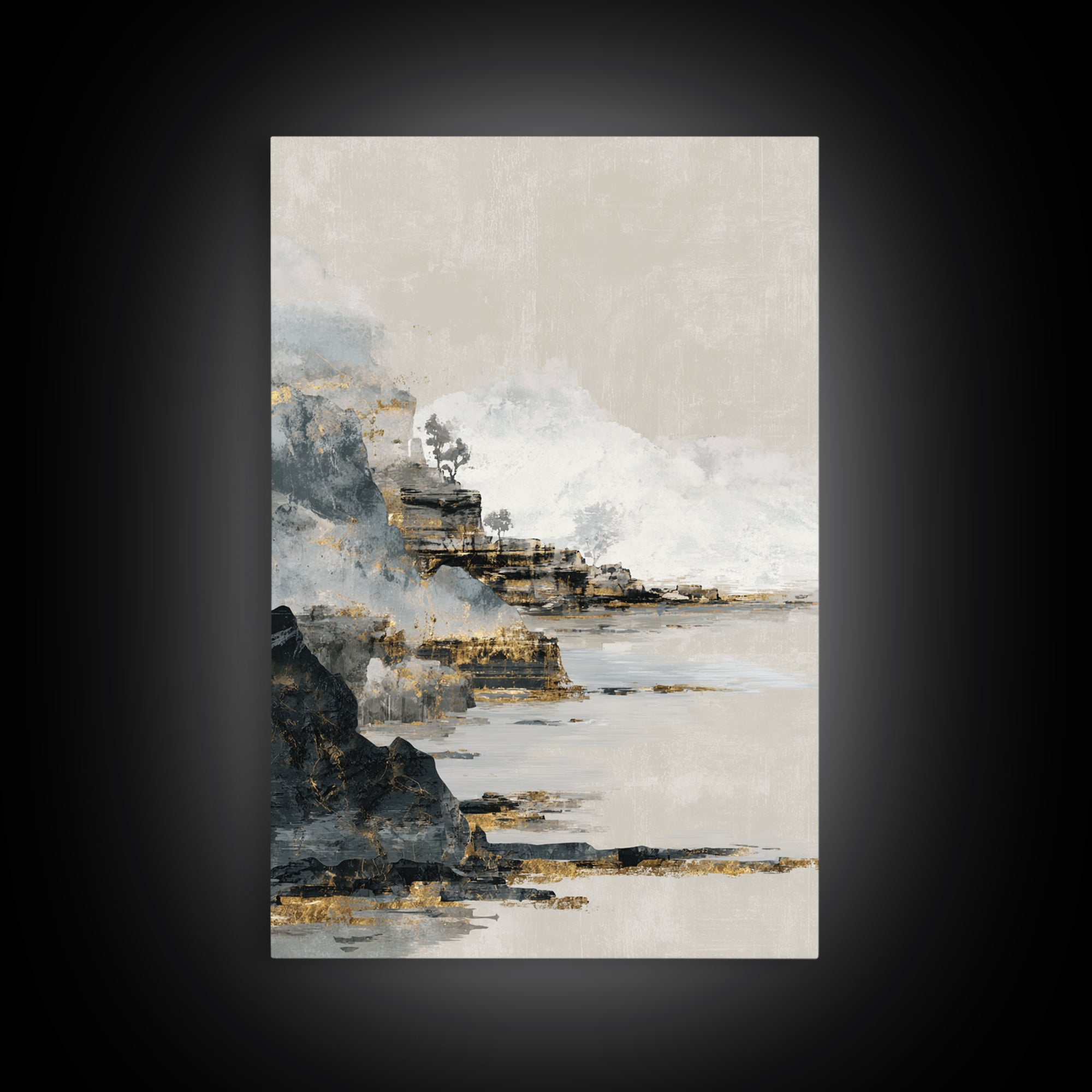 Soft Seaside Cliffs Framed Canvas Print, Impressionist Art, Textured Wall Art, Living Room Decor, Fine Art, Impression, IMP-2x3-13