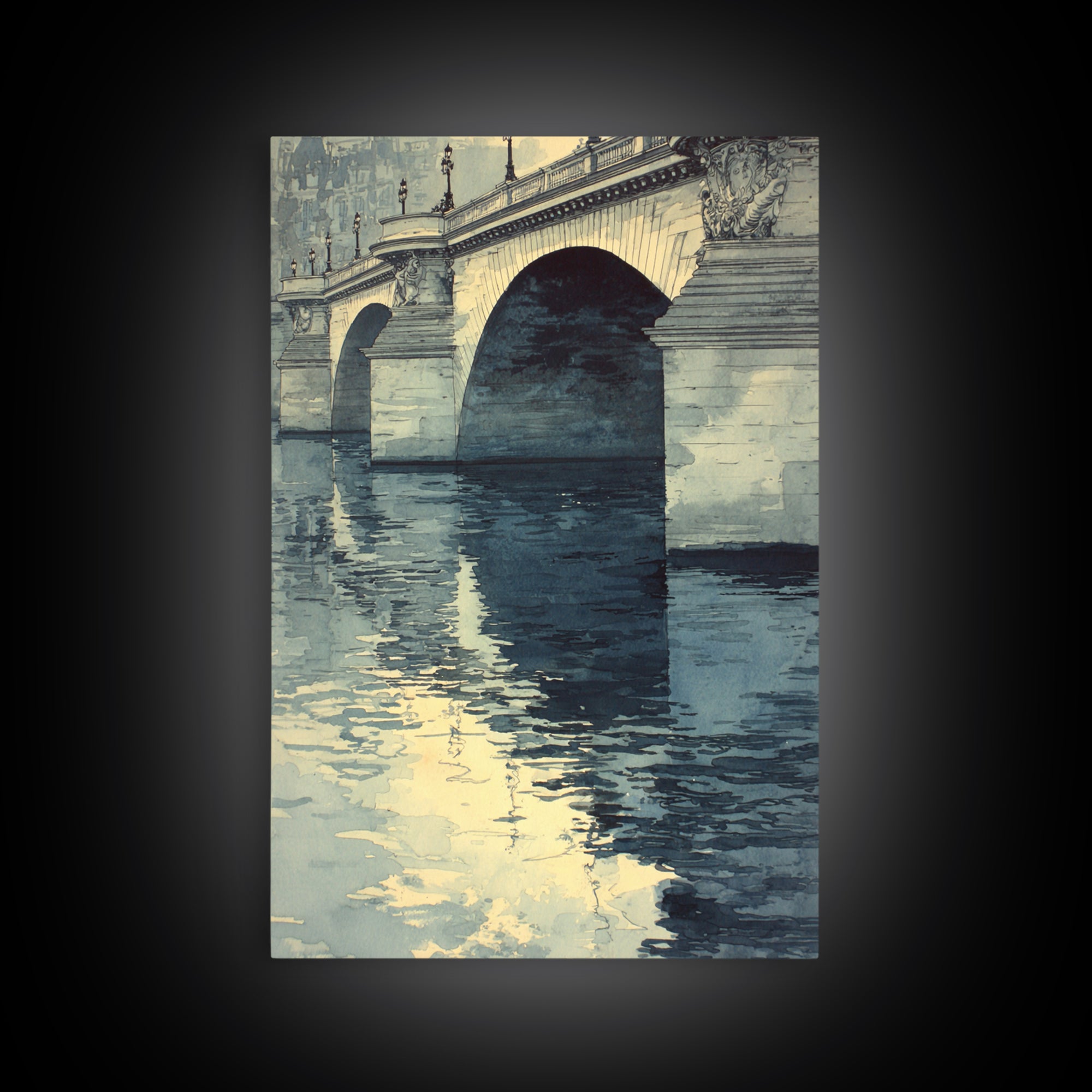 Paris Bridge Reflected Canvas Print, Impressionist Art, Minimalist Decor, Living Room Decor, Impression, Textured Wall Art, IMP-2x3-15