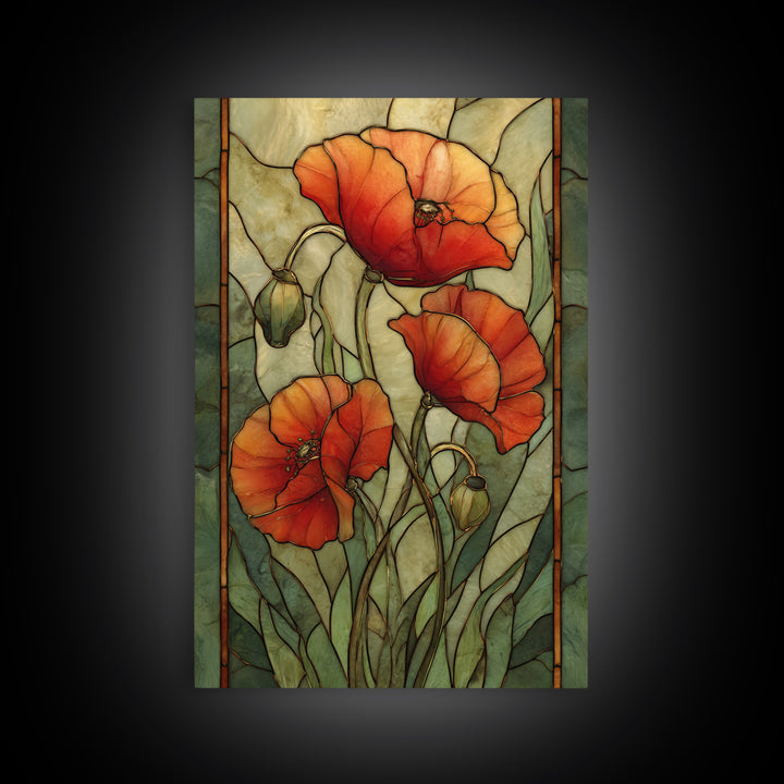 Poppies Blowing Through Green Grass Canvas Print, Impressionist Art, Horizontal Wall Art, Living Room Decor, Impression, IMP-2x3-20
