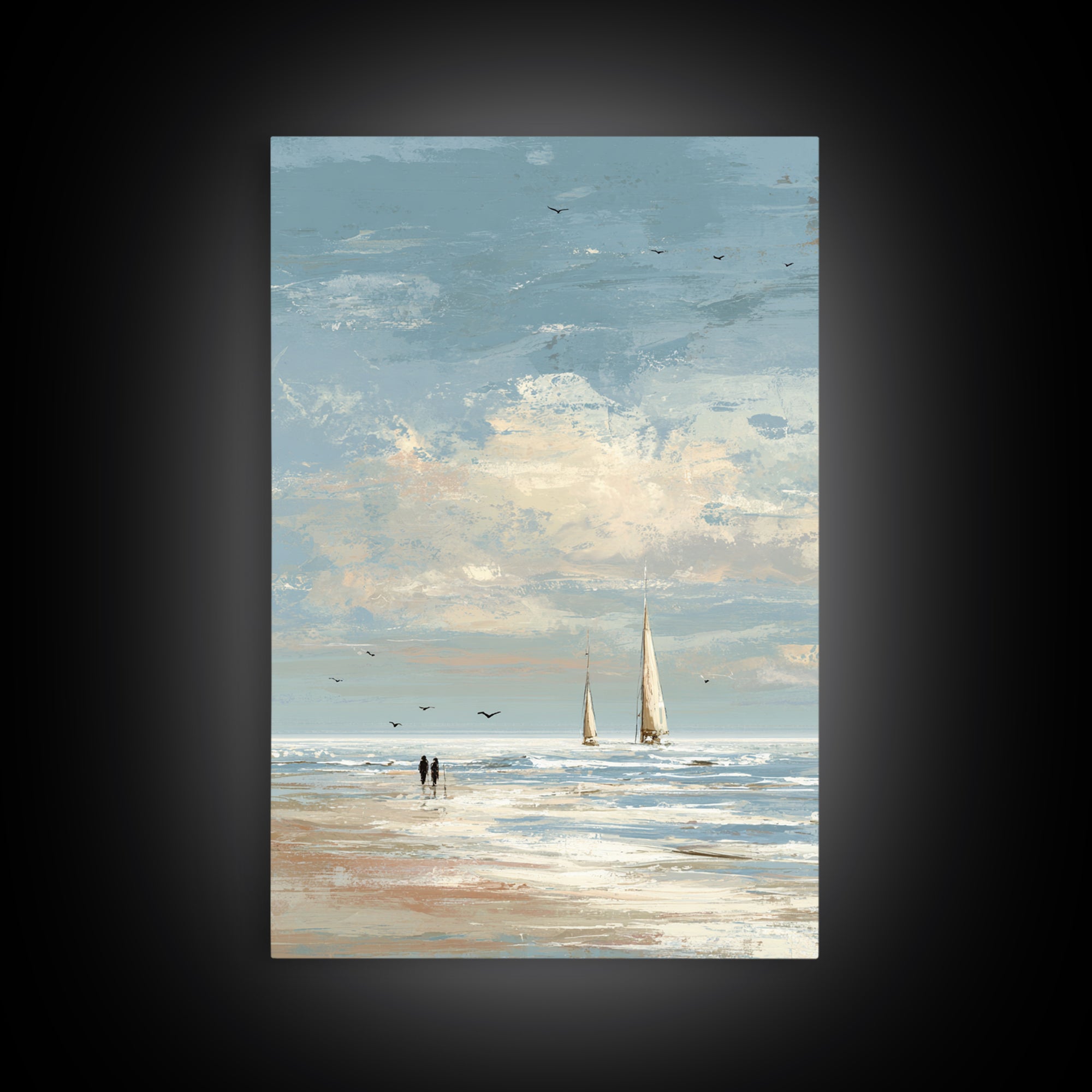 Coastal Beach Figures Canvas Print, Impressionist Art, Home Decor, Living Room Decor, Fine Art, Impression, Horizontal Wall Art, IMP-2x3-27