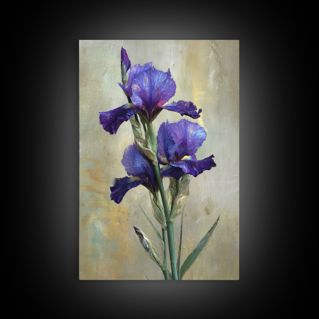 Iris Garden with Blue Violet Strokes Framed Canvas Print, Impressionist Art, Modern Art, Living Room Decor, Oil Painting, IMP-2x3-28