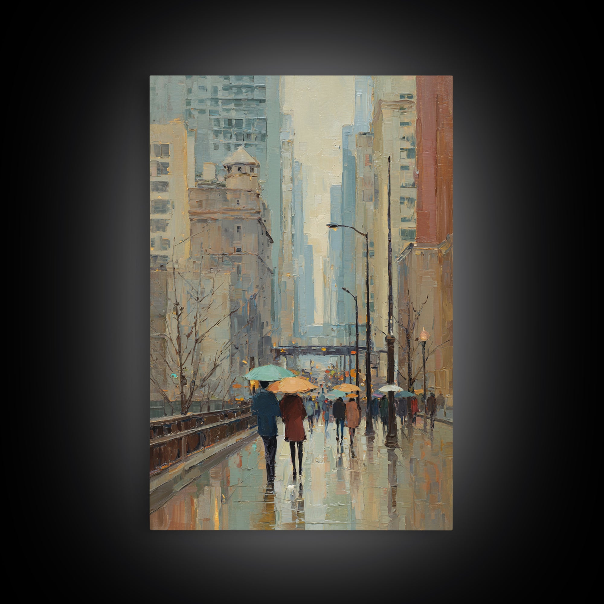 Rainy Boulevard with Umbrella Shapes Canvas Print, Impressionist Art, Original Art, Living Room Decor, Abstract Art, Impression, IMP-2x3-29