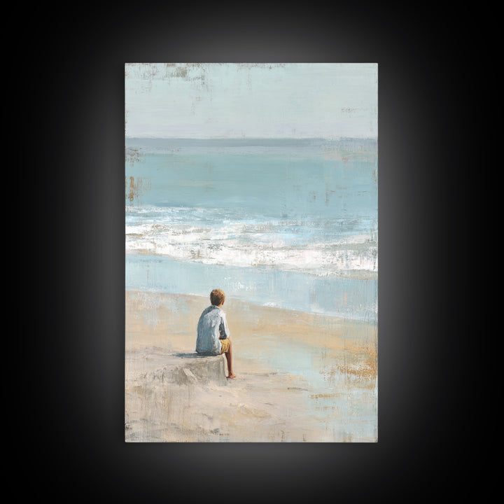 Coastal Beach Figures Framed Canvas Print, Impressionist Art, Room Decor, Living Room Decor, Oil Painting, Impression, IMP-2x3-3