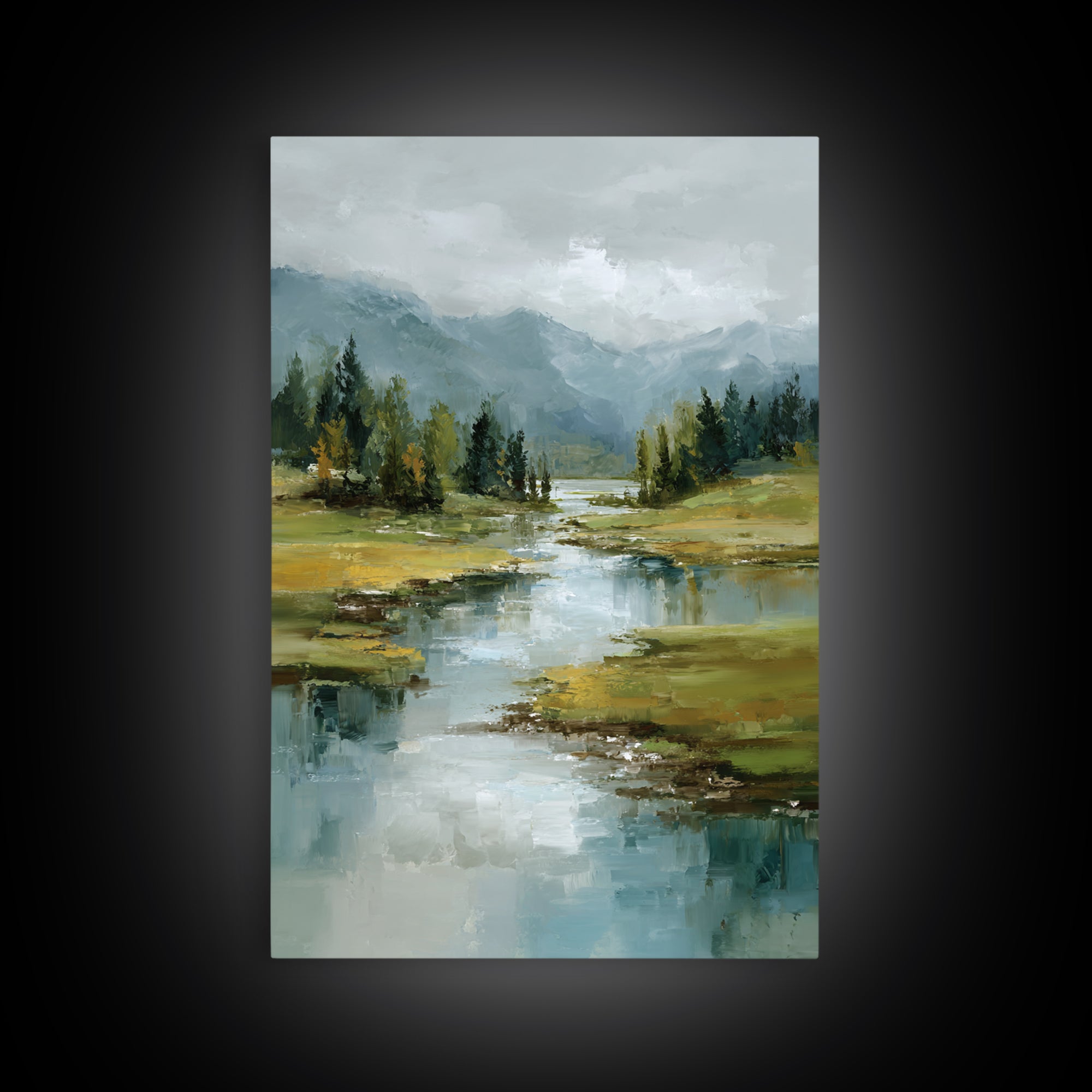 Mountain Lake with Sparkling Reflections Canvas Print, Impressionist Art, Statement Artwork, Living Room Decor, Impression, IMP-2x3-32