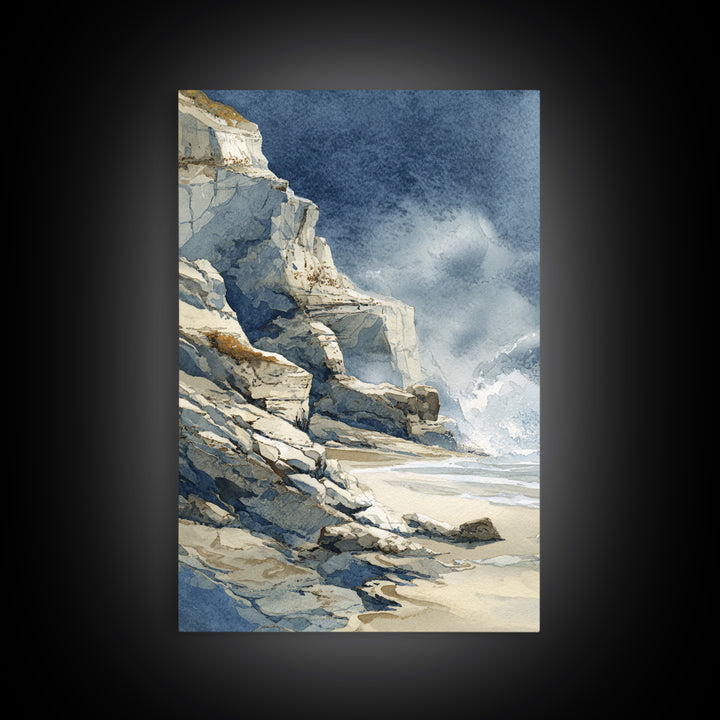 Soft Seaside Cliffs Framed Canvas Print, Impressionist Art, Textured Wall Art, Living Room Decor, Fine Art, Impression, IMP-2x3-37