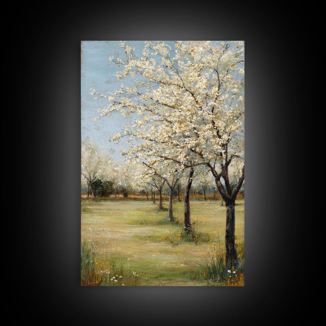 Spring Orchard with Blossoming Trees Framed Canvas Print, Impressionist Art, Original Painting, Living Room Decor, Impression, IMP-2x3-38