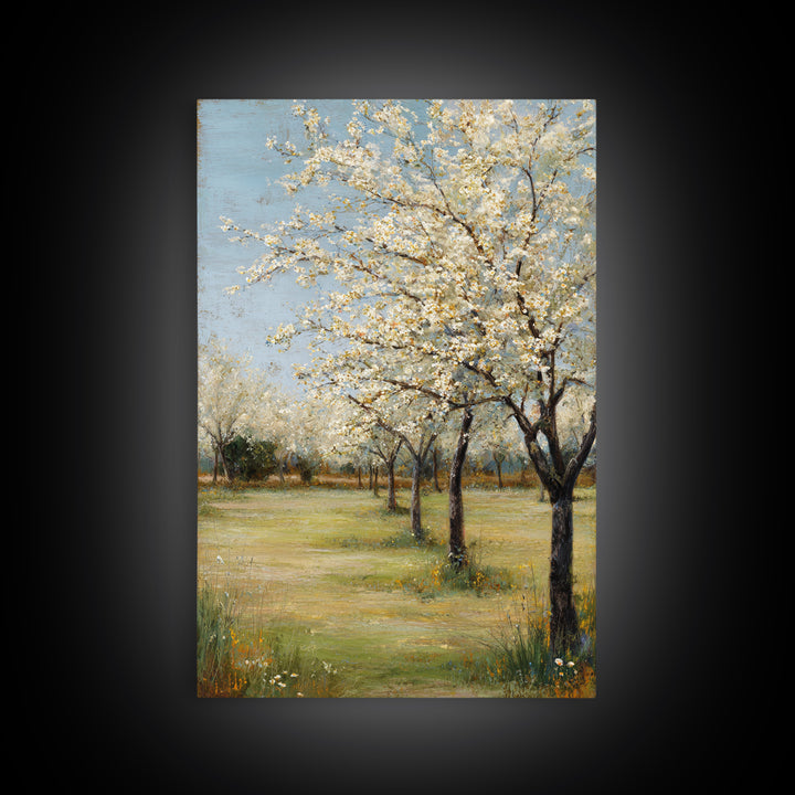 Spring Orchard with Blossoming Trees Framed Canvas Print, Impressionist Art, Original Painting, Living Room Decor, Impression, IMP-2x3-38
