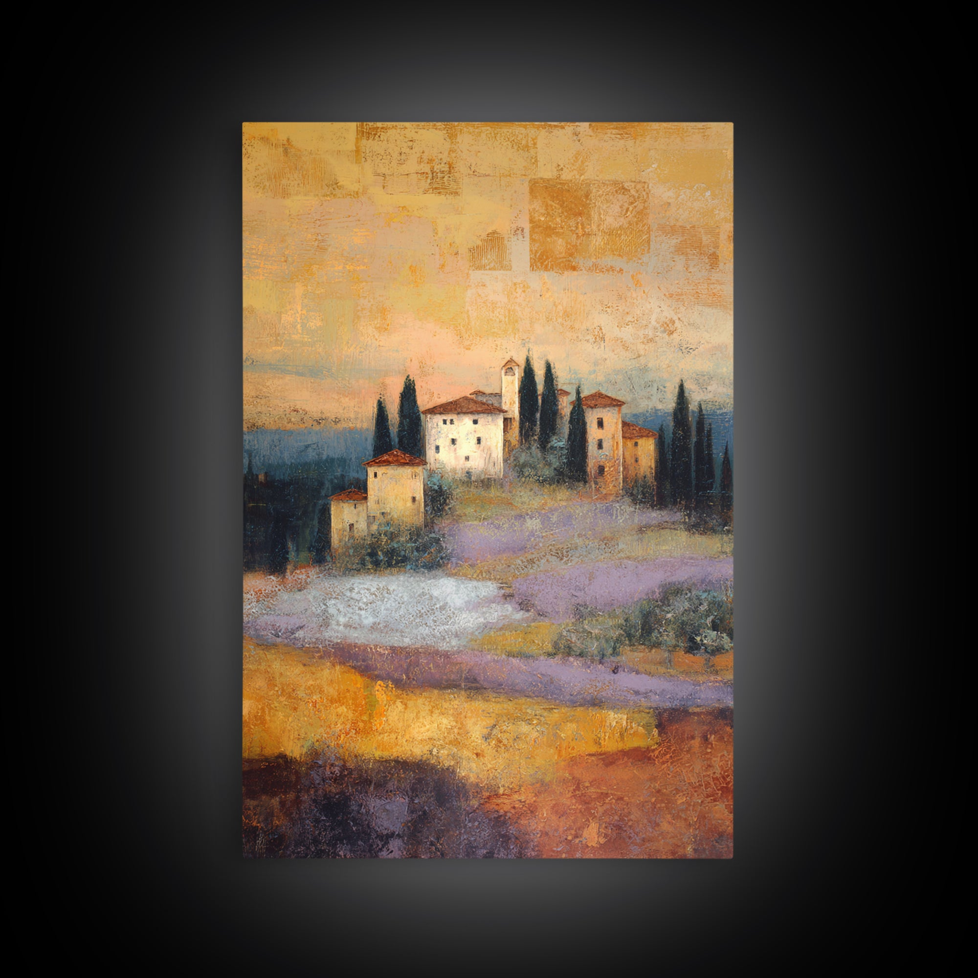 Sunset over Lavender Field Framed Canvas Print, Impressionist Art, Wall Decor, Living Room Decor, Fine Art, Impression, IMP-2x3-46
