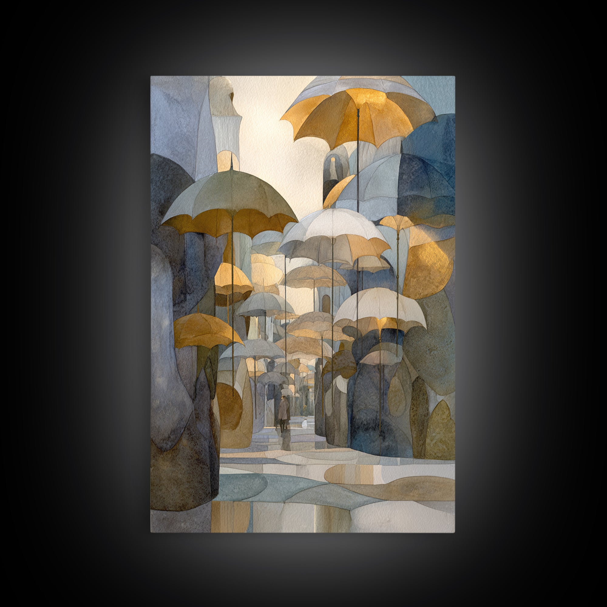 Rainy Boulevard with Umbrella Shapes Canvas Print, Impressionist Art, Original Art, Living Room Decor, Abstract Art, Impression, IMP-2x3-5