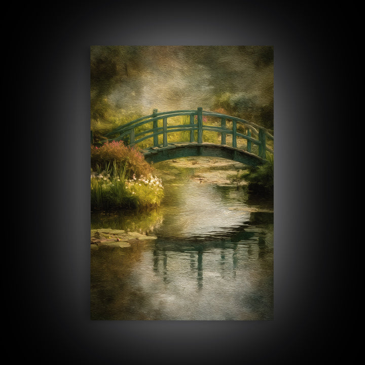 Water Garden Bridge Canvas Print, Impressionist Art, Painting, Living Room Decor, Oil Painting, Impression, Wall Art Framed, IMP-2x3-50