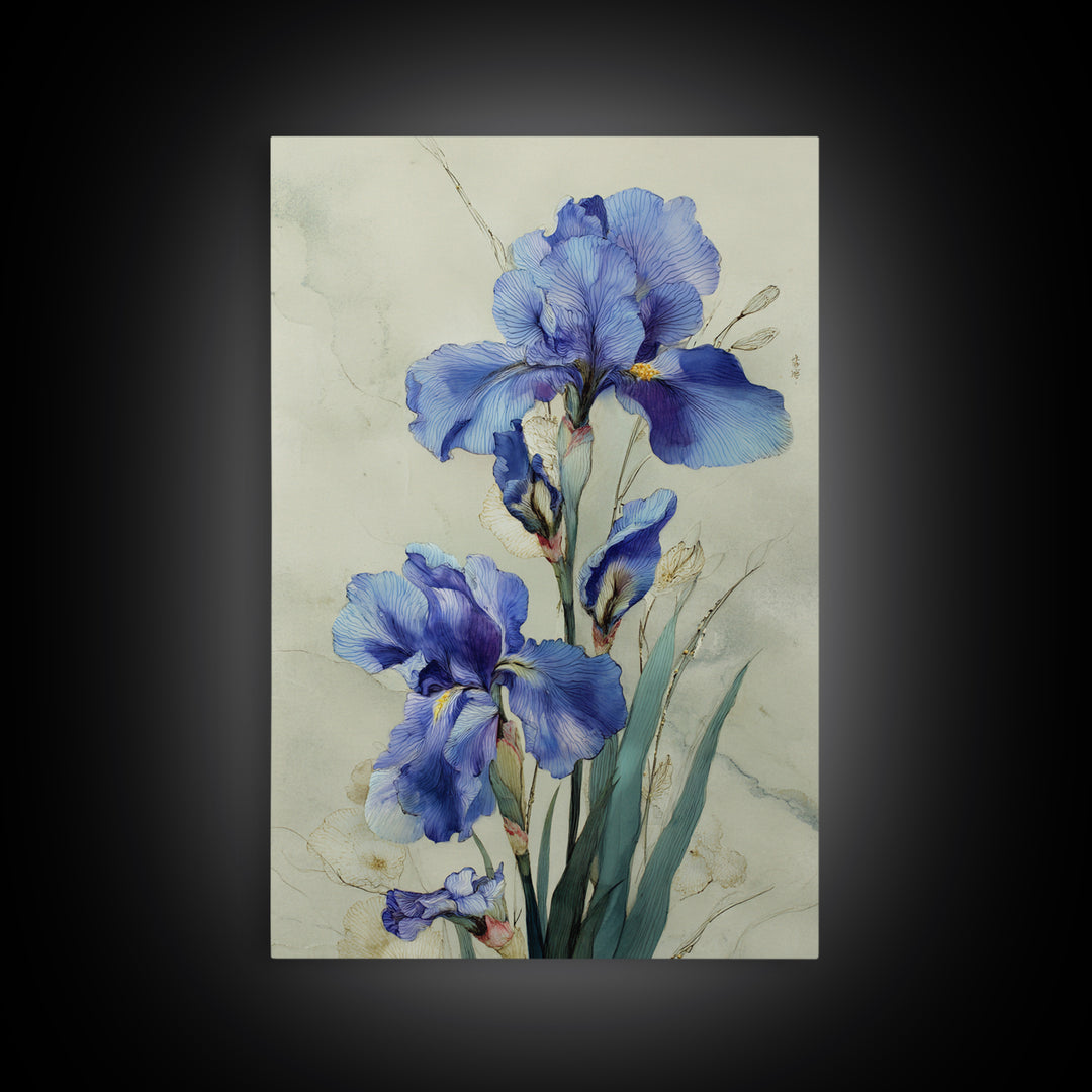 Iris Garden with Blue Violet Strokes Framed Canvas Print, Impressionist Art, Wall Decor, Living Room Decor, Impression, IMP-2x3-52