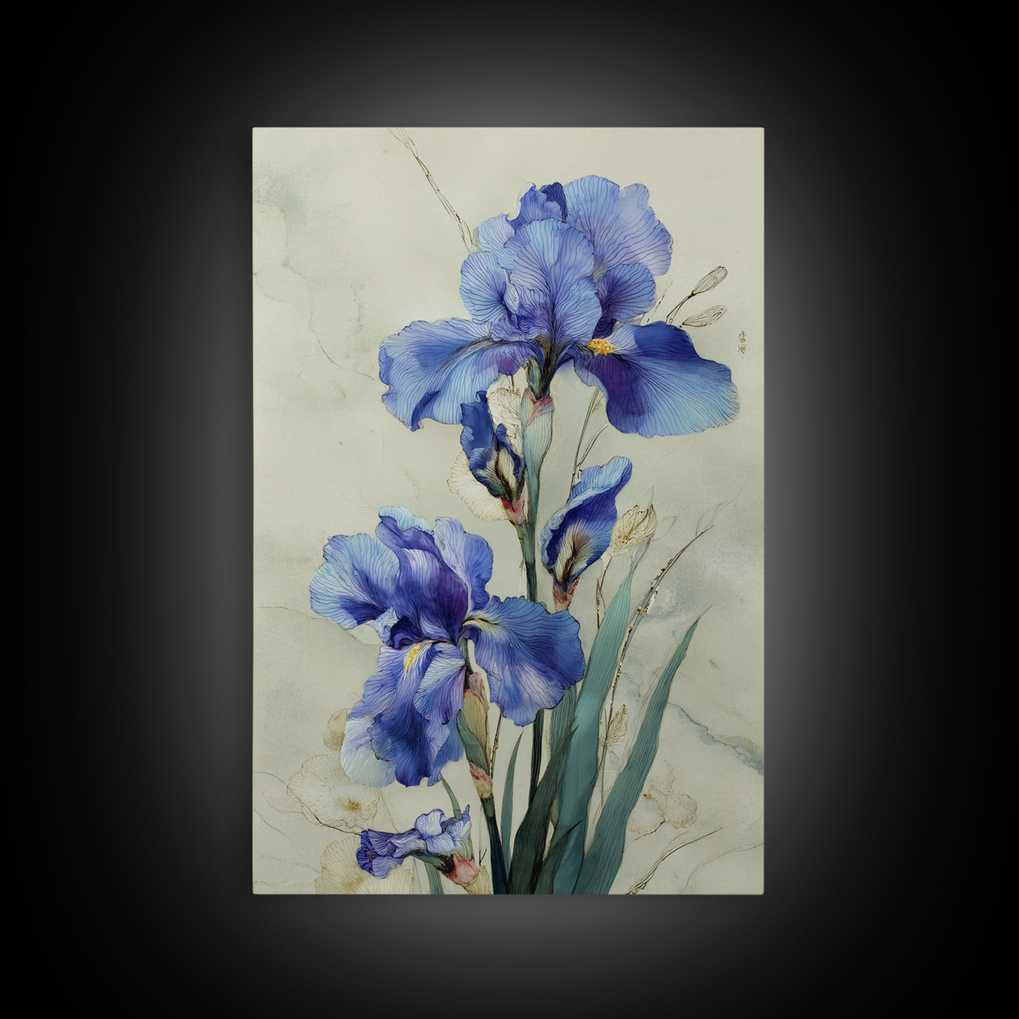 Iris Garden with Blue Violet Strokes Framed Canvas Print, Impressionist Art, Wall Decor, Living Room Decor, Impression, IMP-2x3-52