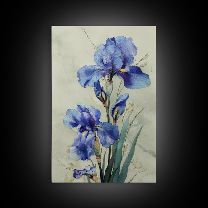 Iris Garden with Blue Violet Strokes Framed Canvas Print, Impressionist Art, Wall Decor, Living Room Decor, Impression, IMP-2x3-52