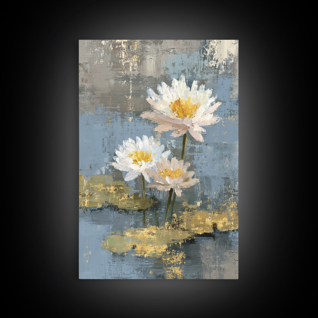 Water Lilies Floating on a Sunlit Pond Canvas Print, Impressionist Art, Floral Wall Art, Living Room Decor, Oil Painting, IMP-2x3-57