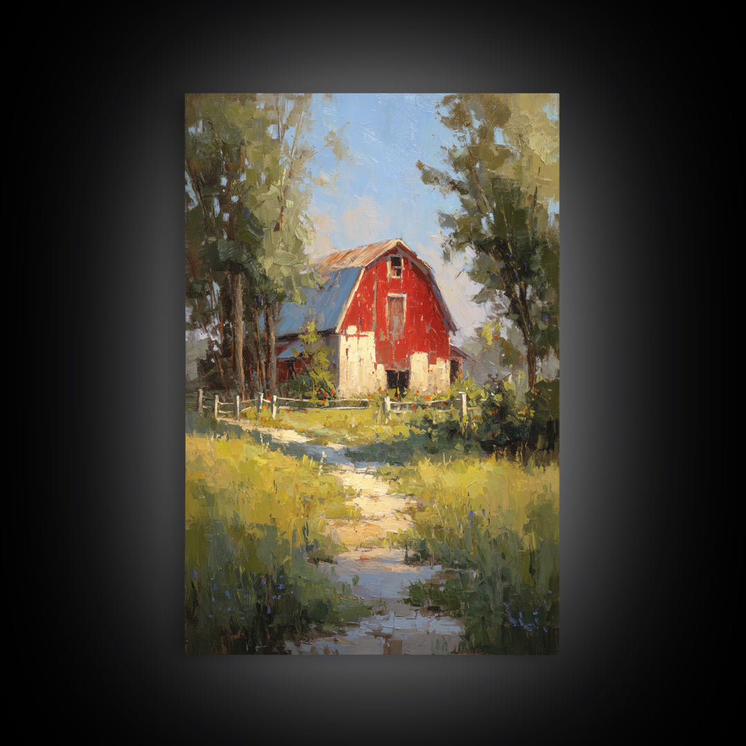 Country Lane with Flickering Sunlight Framed Canvas Print, Impressionist Art, Minimalist Decor, Living Room Decor, Impression, IMP-2x3-6