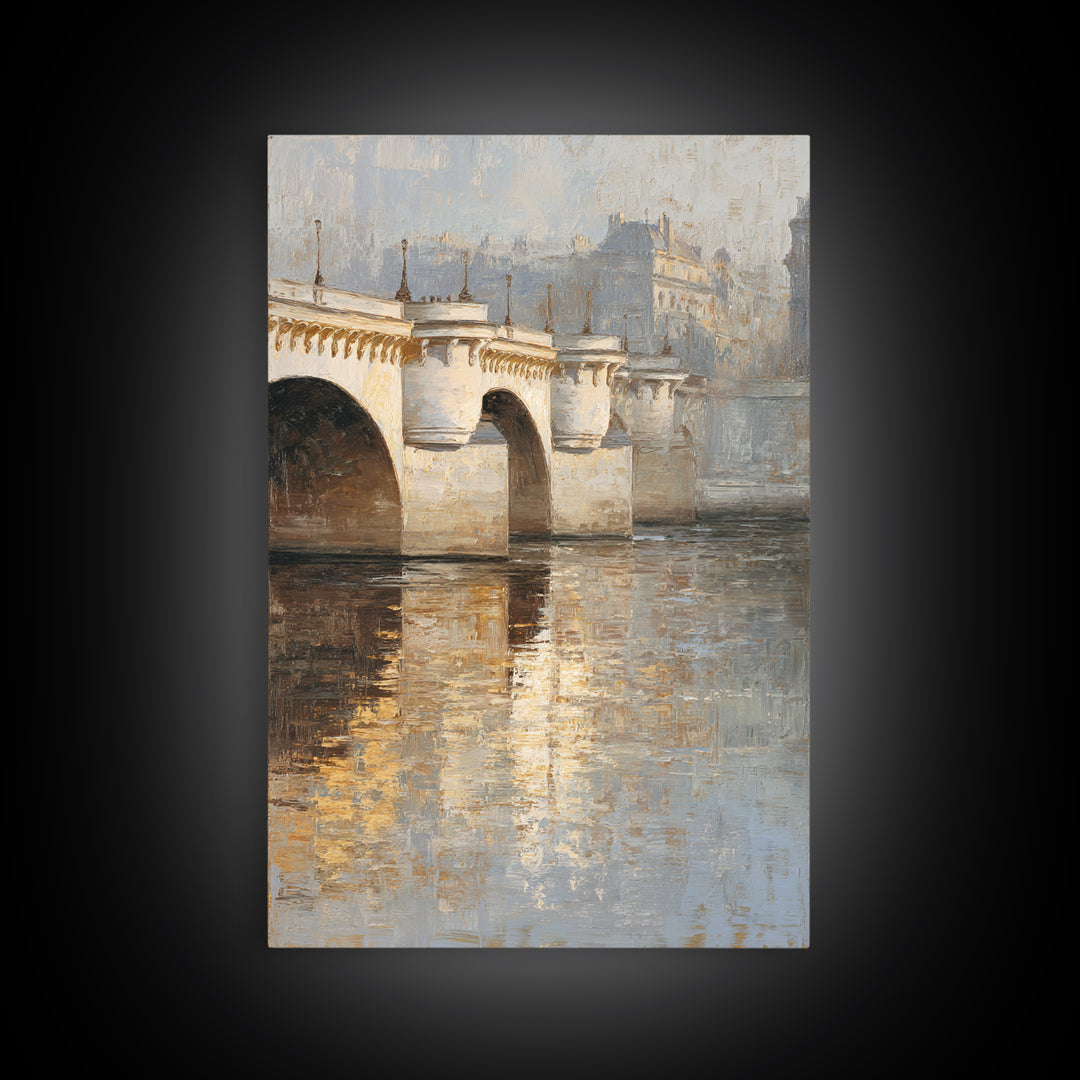 Paris Bridge Reflected Framed Canvas Print, Impressionist Art, Wall Art Framed, Living Room Decor, Watercolor Art, Impression, IMP-2x3-63