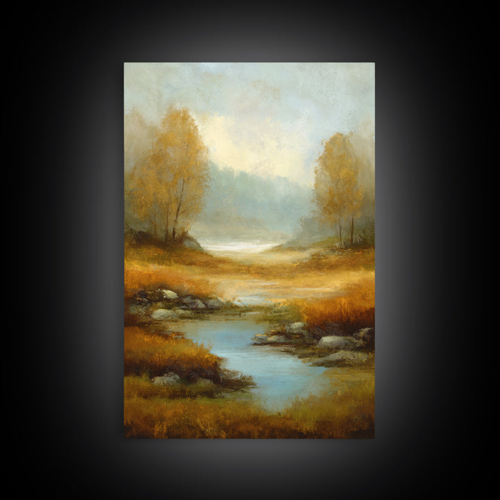 Misty Riverbank with Willow Trees Canvas Print, Impressionist Art, Modern Wall Art, Living Room Decor, Fine Art, Impression, IMP-2x3-67