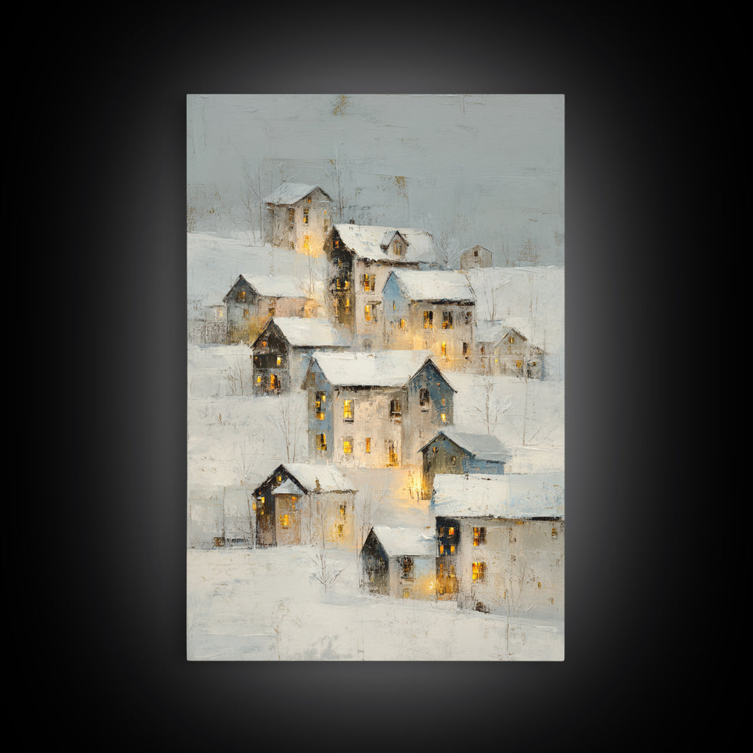 Snowy Village with Warm Glowing Windows Canvas Print, Impressionist Art, Living Room Wall Art, Living Room Decor, Impression, IMP-2x3-69