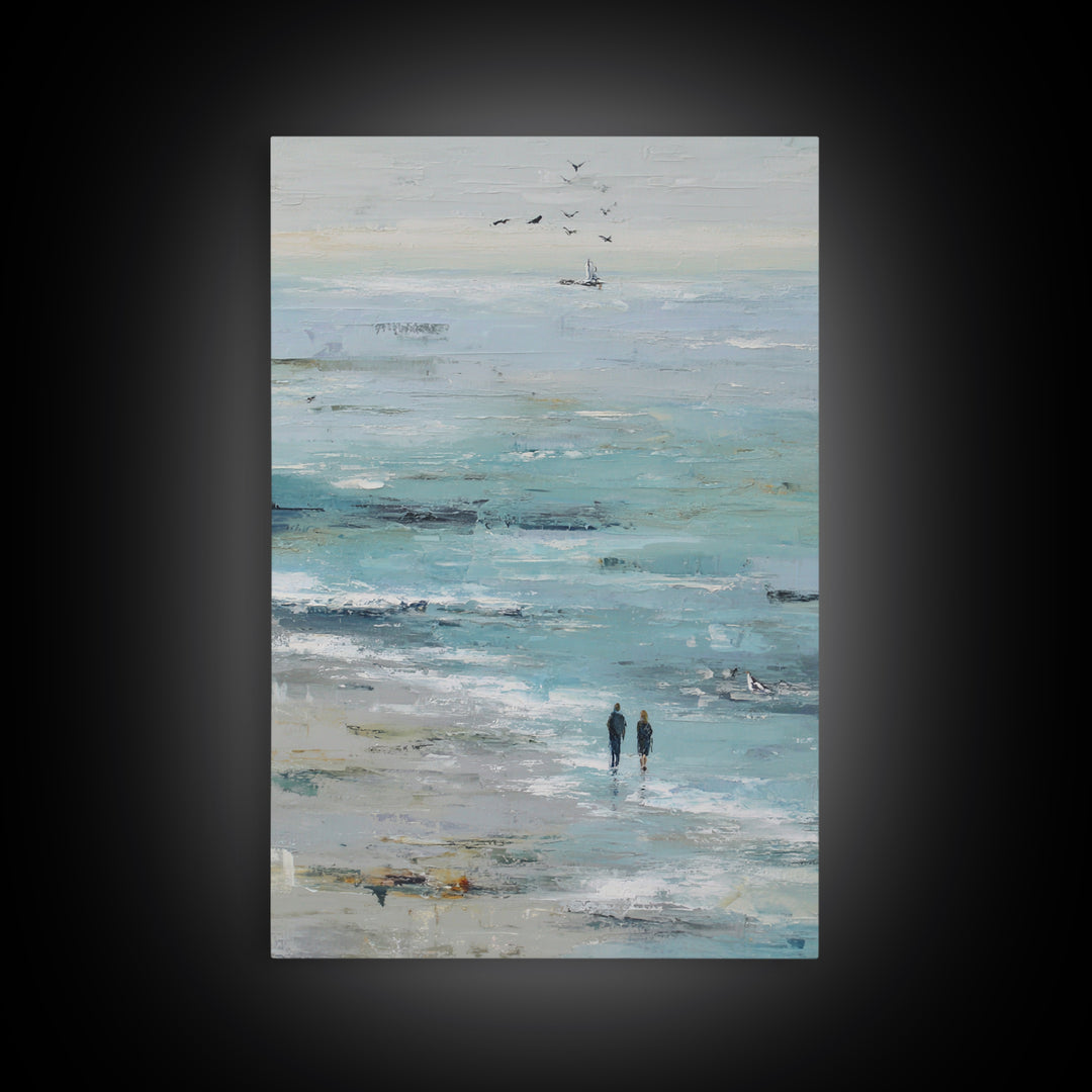 Coastal Beach Figures Framed Canvas Print, Impressionist Art, Living Room Wall Art, Living Room Decor, Fine Art, Impression, IMP-2x3-75