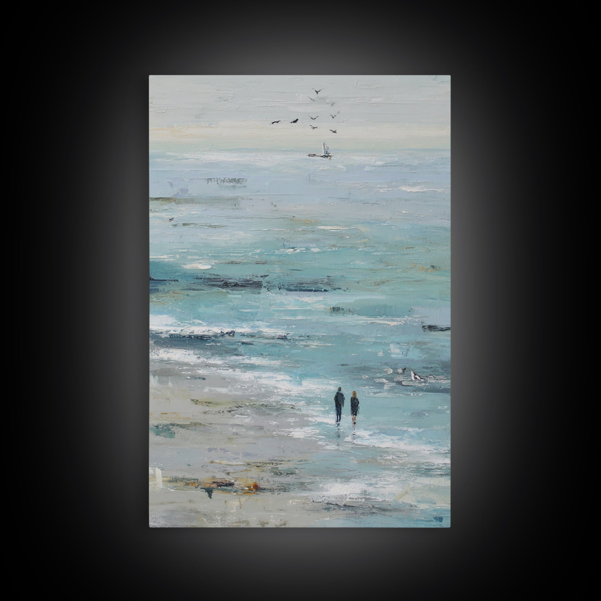Coastal Beach Figures Framed Canvas Print, Impressionist Art, Living Room Wall Art, Living Room Decor, Fine Art, Impression, IMP-2x3-75