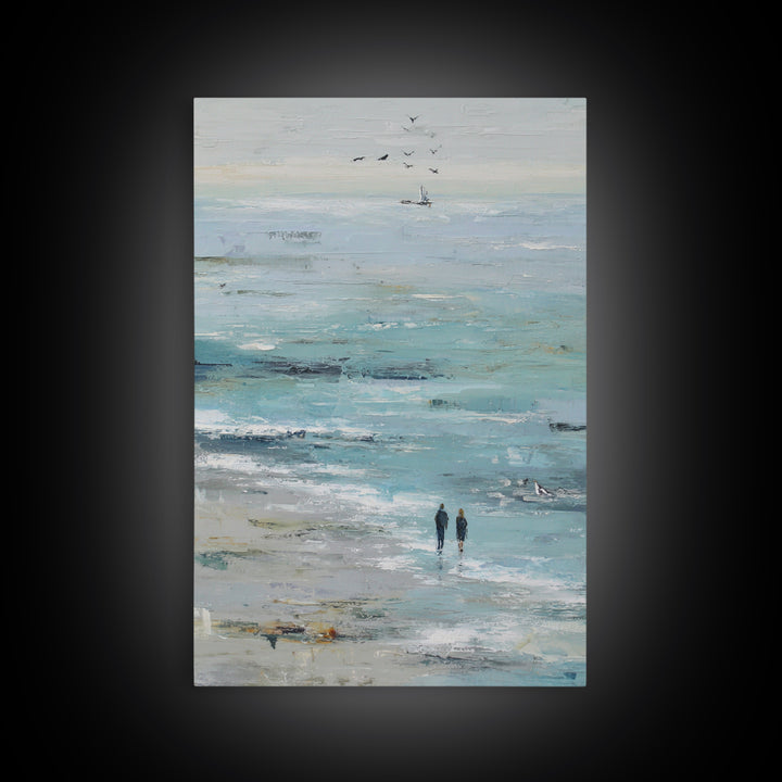 Coastal Beach Figures Framed Canvas Print, Impressionist Art, Living Room Wall Art, Living Room Decor, Fine Art, Impression, IMP-2x3-75