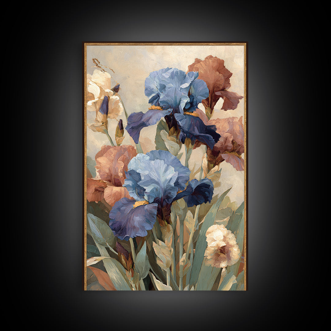 Iris Garden with Blue Violet Strokes Framed Canvas Print, Impressionist Art, Landscape Wall Art, Living Room Decor, Impression, IMP-2x3-76