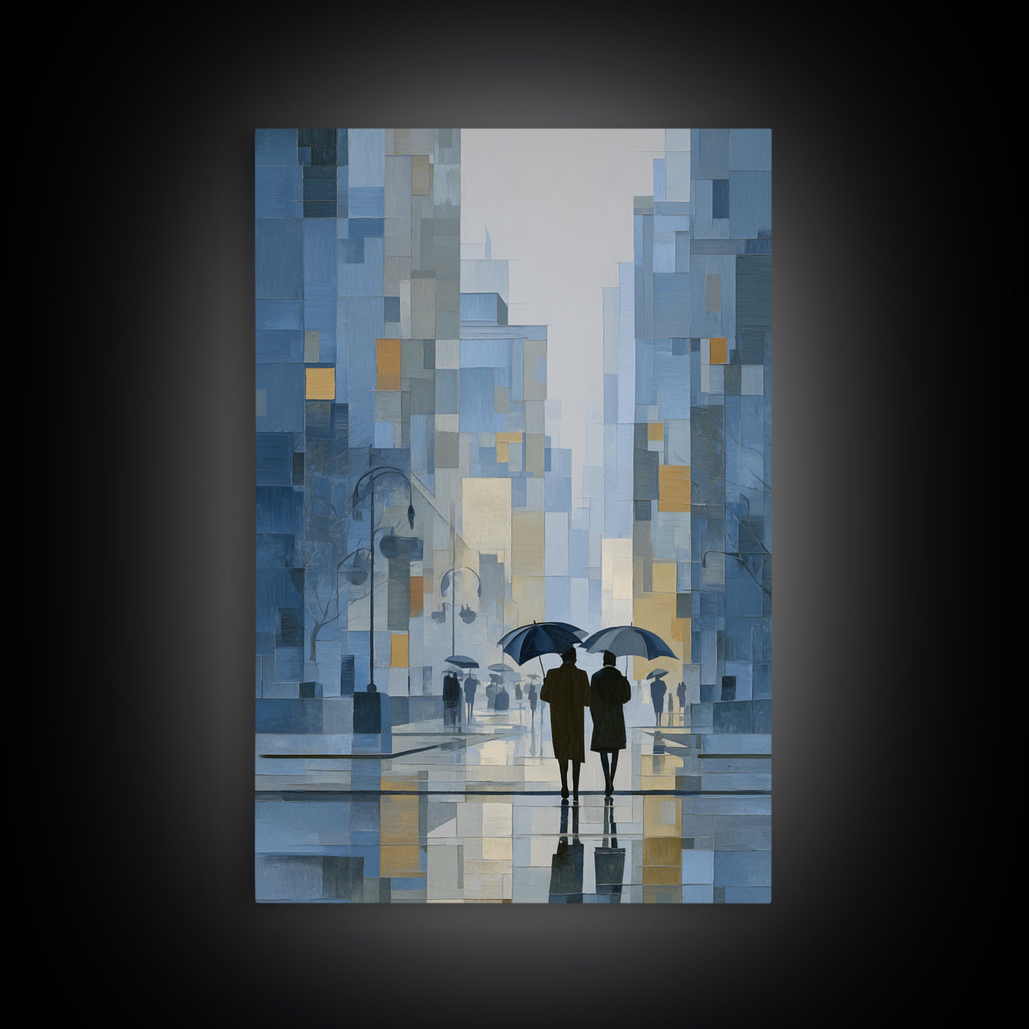 Rainy Boulevard with Umbrella Shapes Canvas Print, Impressionist Art, Abstract Painting, Living Room Decor, Abstract Art, IMP-2x3-77