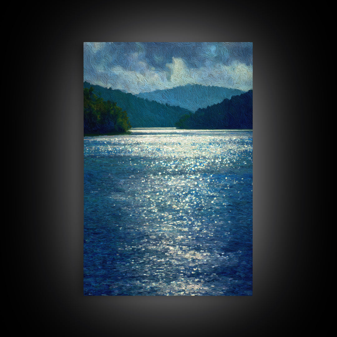Mountain Lake with Sparkling Reflections Canvas Print, Impressionist Art, Living Room Art, Living Room Decor, Impression, IMP-2x3-8