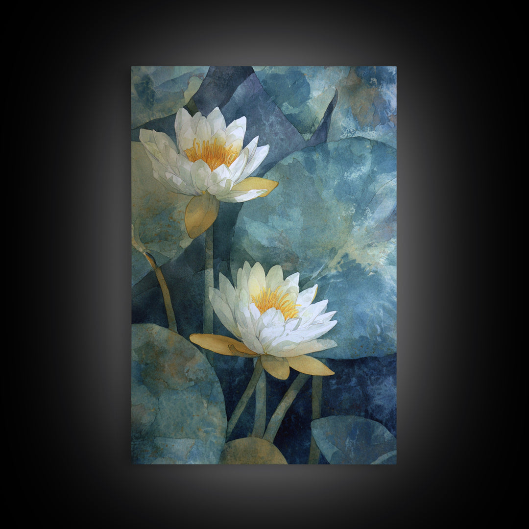 Water Lilies Floating on a Sunlit Pond Canvas Print, Impressionist Art, Floral Wall Art, Living Room Decor, Oil Painting, IMP-2x3-81