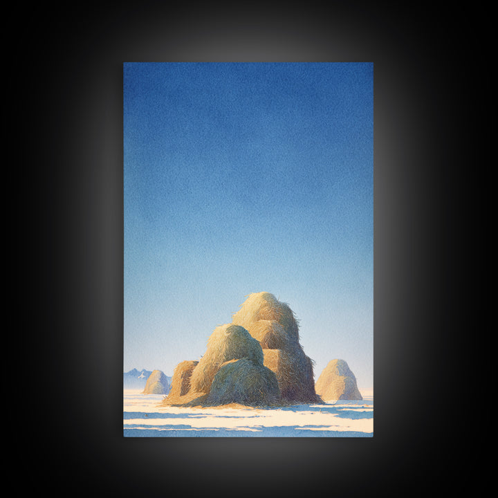 Haystacks Glowing at Golden Hour Framed Canvas Print, Impressionist Art, Modern Decor, Living Room Decor, Fine Art, Impression, IMP-2x3-84