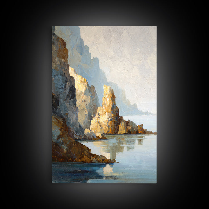 Soft Seaside Cliffs Framed Canvas Print, Impressionist Art, Modern Art, Living Room Decor, Impression, Statement Artwork, IMP-2x3-85