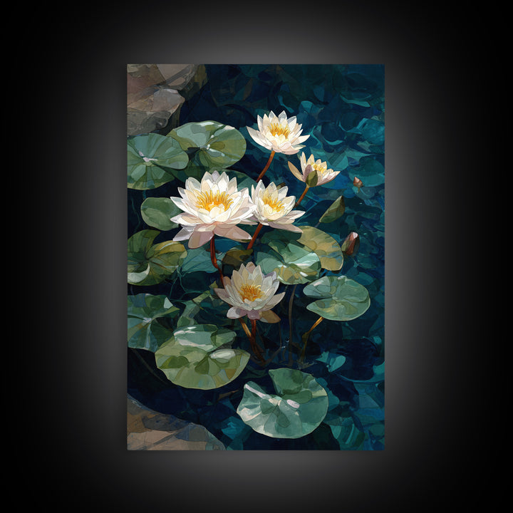 Water Lilies Floating on a Sunlit Pond Canvas Print, Impressionist Art, Bedroom Decor, Living Room Decor, Fine Art, Impression, IMP-2x3-9