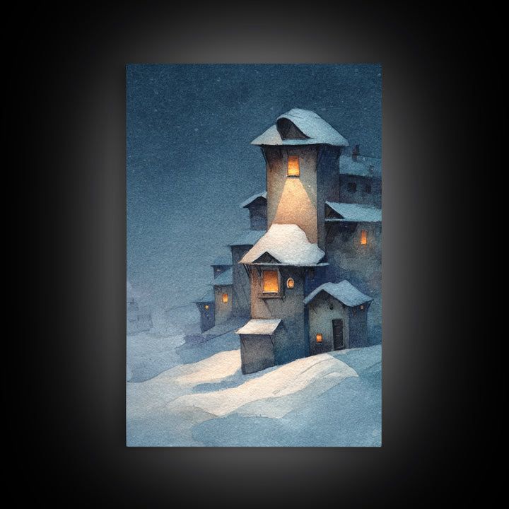 Snowy Village with Warm Glowing Windows Canvas Print, Impressionist Art, Living Room Wall Art, Living Room Decor, Impression, IMP-2x3-93