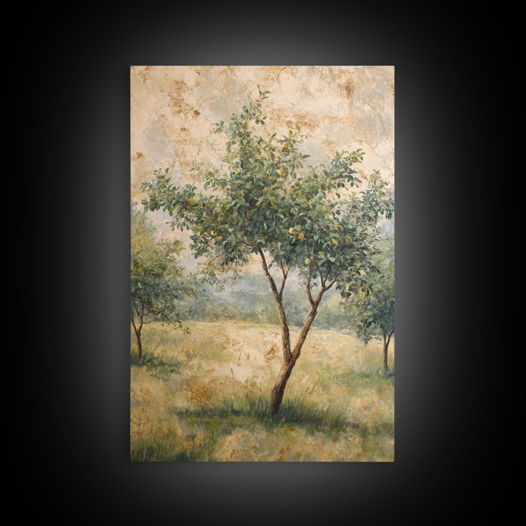 Apple Tree in Summer Orchard Framed Canvas Print, Impressionist Art, Coastal Wall Art, Living Room Decor, Fine Art, Impression, IMP-2x3-97