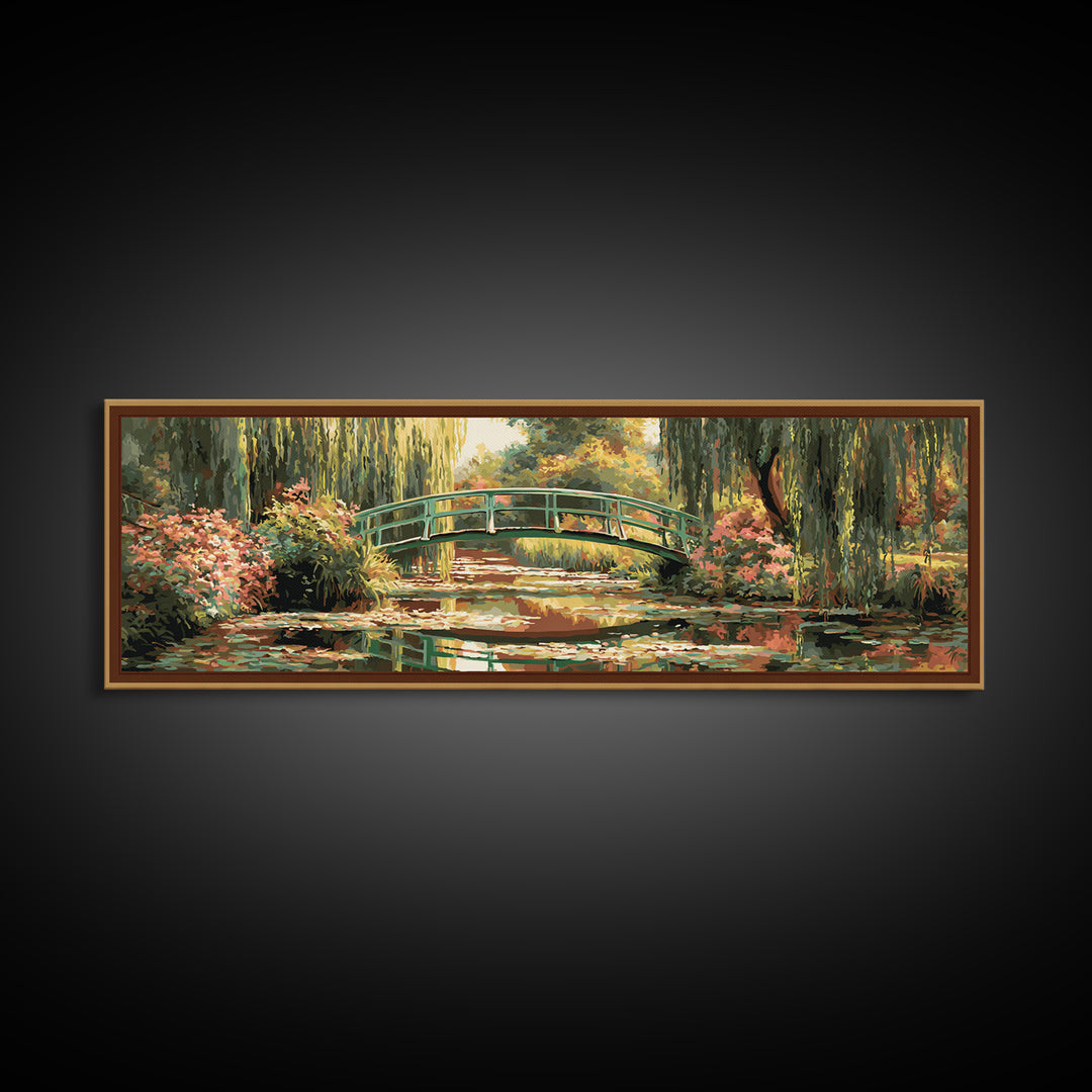 Water Garden Bridge Framed Canvas Print, Impressionist Art, Original Painting, Living Room Decor, Fine Art, Impression, IMP-3x1-10