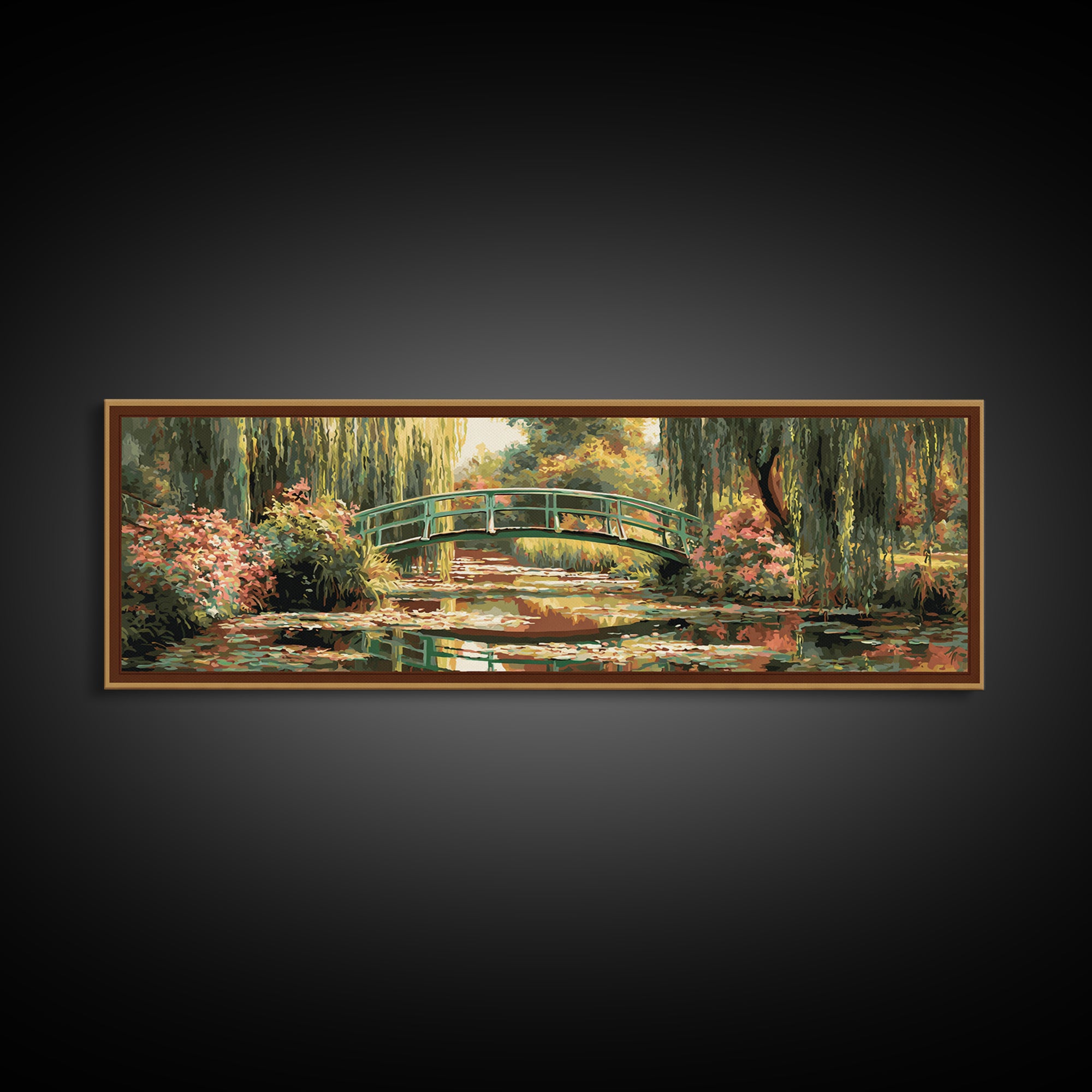 Water Garden Bridge Framed Canvas Print, Impressionist Art, Original Painting, Living Room Decor, Fine Art, Impression, IMP-3x1-10