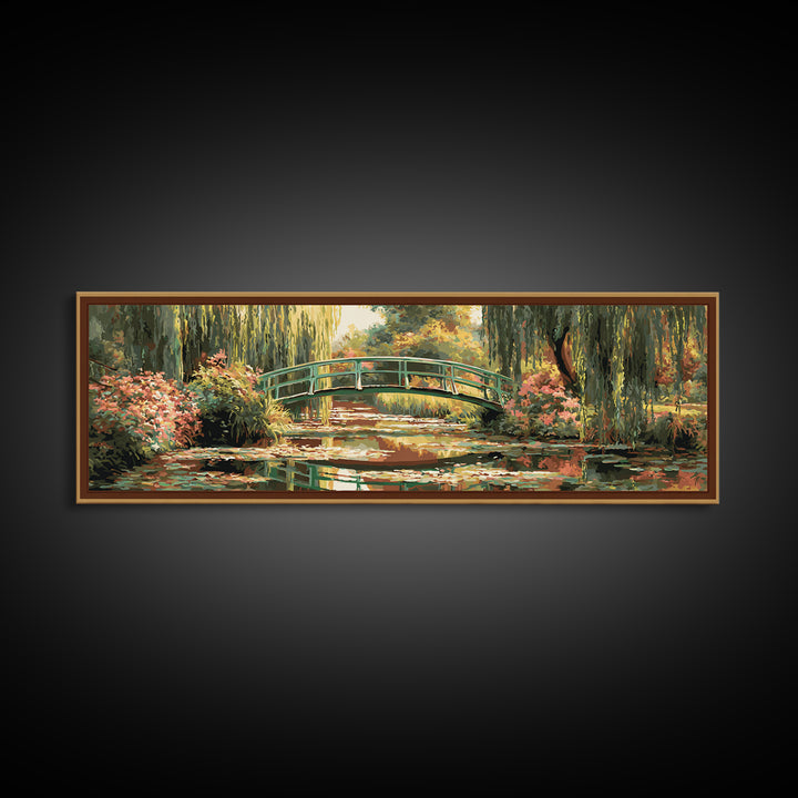 Water Garden Bridge Framed Canvas Print, Impressionist Art, Original Painting, Living Room Decor, Fine Art, Impression, IMP-3x1-10